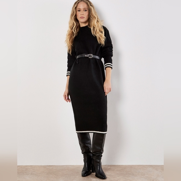 APRICOT Dresses & Skirts - Stripped Cuff And Hem Chunky Midi Sweater Dress